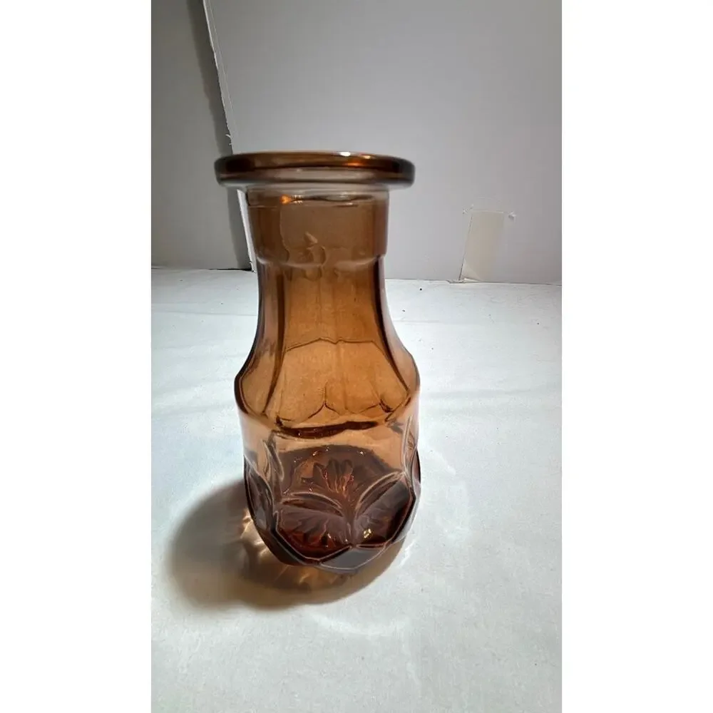 Vintage Amber Glass Vase with Floral Pattern